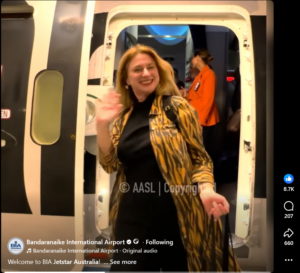 woman alighting plane